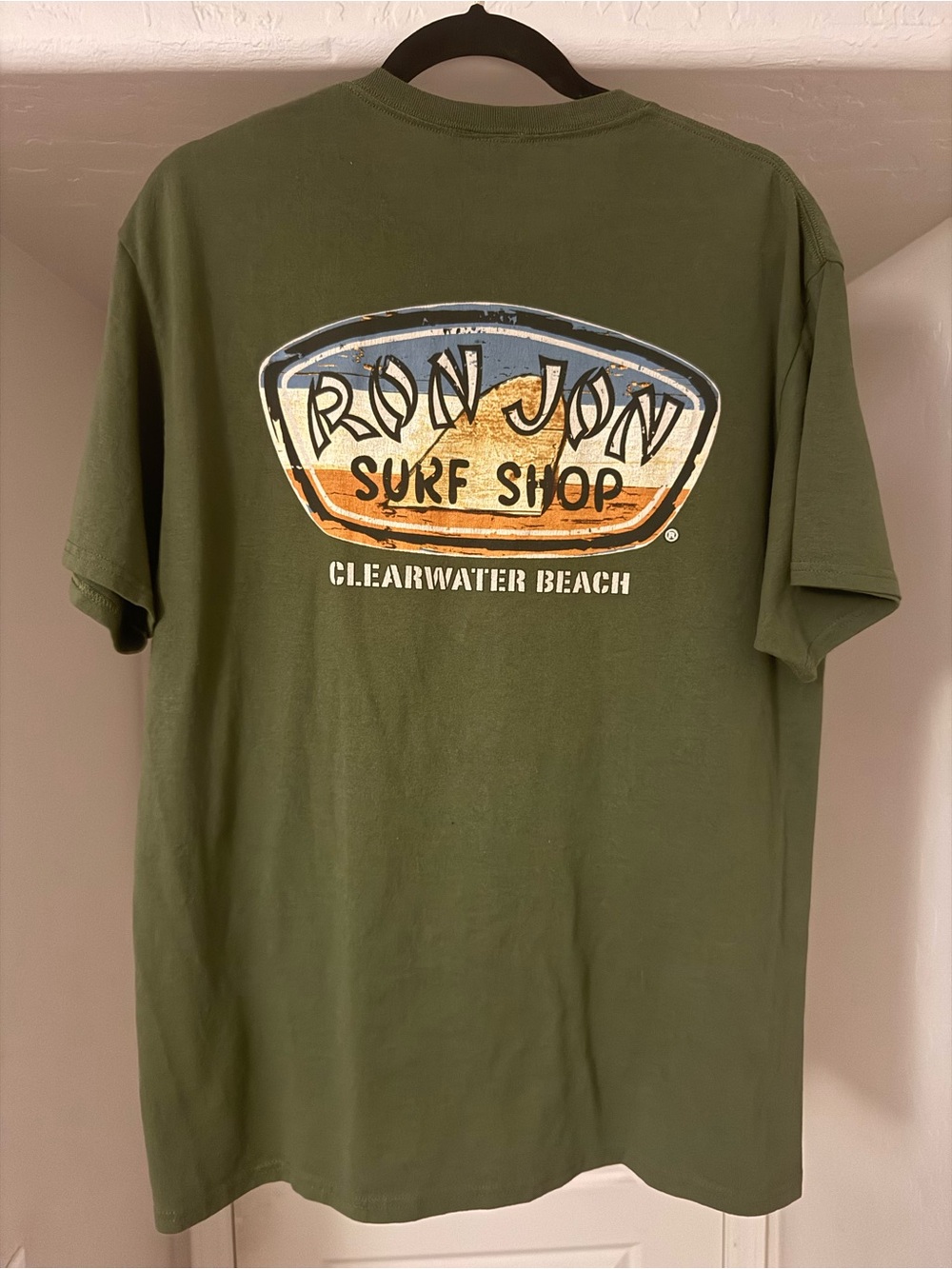 Ron Jon Surf Shop Olive Green Crewneck Tee (Clearwater Beach) - Size L